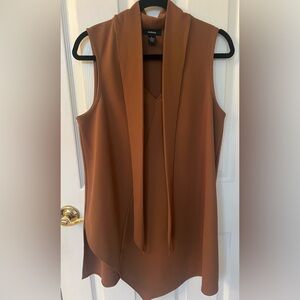 Alfani Brown Sleeveless Chic Tunic pullover Blouse Women’s Sz M w Front Tie